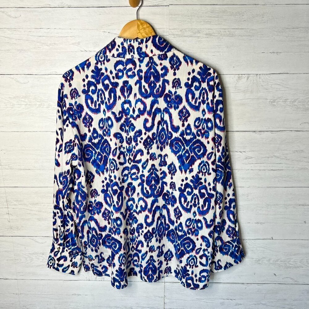 Zara Blouse Womens Size Large Tribal Puma Pattern Tunic Magali Shirt Colorful - Picture 10 of 14